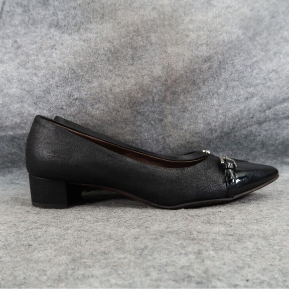 AGL Shoes Womens 38 Pump Loafers Patent Point Toe Leather Black Fashion Career - Picture 3 of 9